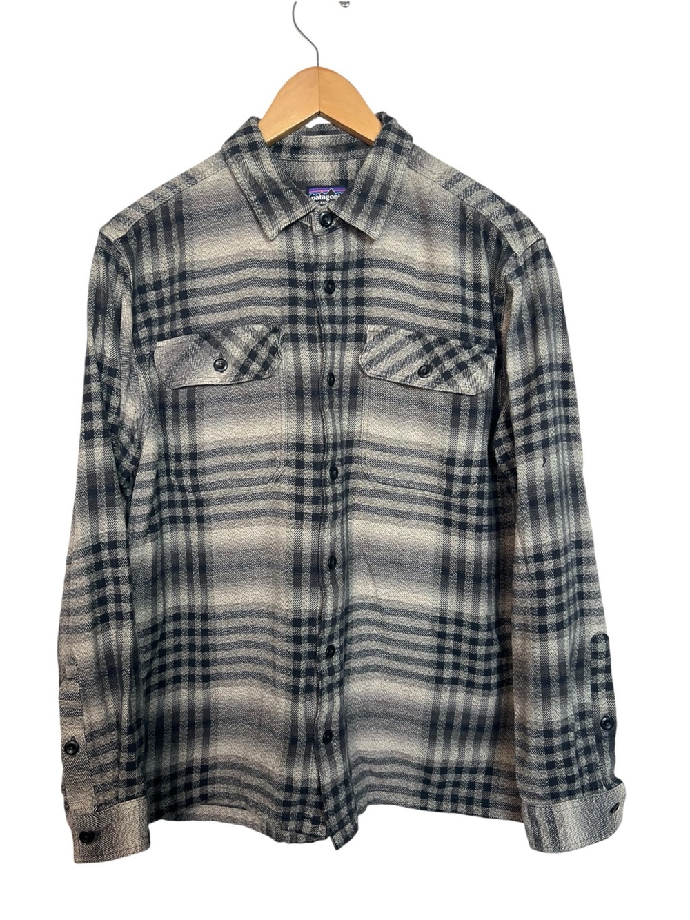 Patagonia Men’s Medium Flannel Organic Cotton Button Front Shirt Gray/Black
